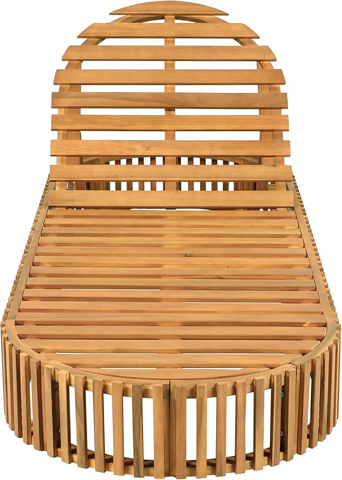 Merax Acacia Wood Chaise Lounge Set of 4 with Curved Cushion, Outdoor Sun Lounger for Patio, Poolside and Garden, Teak Finish Wood Recliner, 80.8" L, Supports 300 lbs, Cream