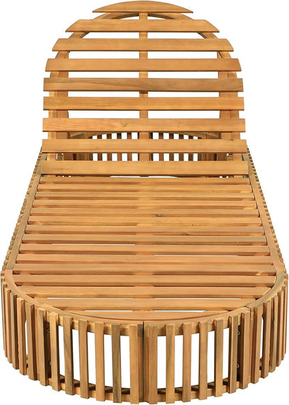 Merax Acacia Wood Chaise Lounge Set of 4 with Curved Cushion, Outdoor Sun Lounger for Patio, Poolside and Garden, Teak Finish Wood Recliner, 80.8" L, Supports 300 lbs, Cream