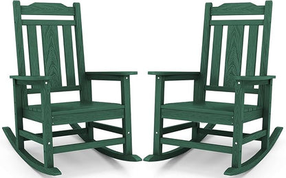SERWALL HDPE Outdoor Rocking Chair Set of 2, Patio Rocking Chairs Set, Rocking Chair Outdoor for Adults, Green