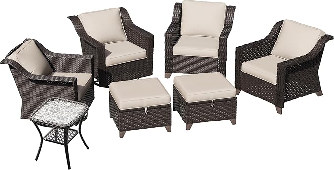 7 Pieces Patio Conversation Furniture Set - 2 Armchairs, 2 Ottomans, 2 Swivel Chairs, 1 Side Table - Photo 7