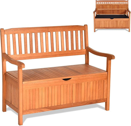 Outdoor Storage Bench, Wooden Bench with Storage, Removable Lining & Portable Handles, Patio Storage Bench Deck Bench for Outdoor, Garden, Balcony & Porch