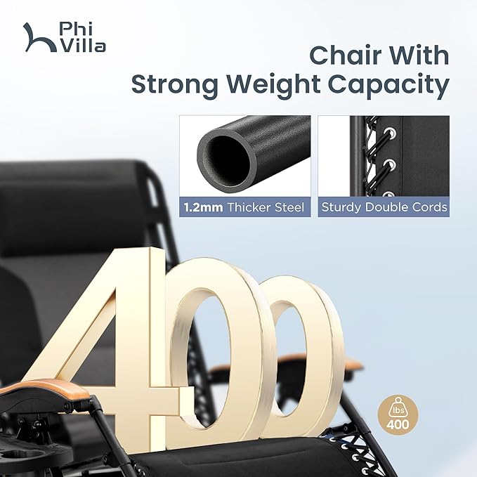 PHI VILLA XXL Oversized Padded Zero Gravity Chair, Foldable Patio Recliner - Photo 5