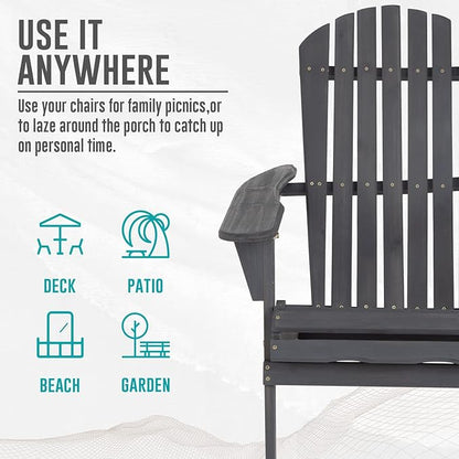 FDW Folding Adirondack Chair, All Weather Patio Chair Outdoor Fire Pit Chair for Patio Lawn Garden Backyard Deck Pool Beach