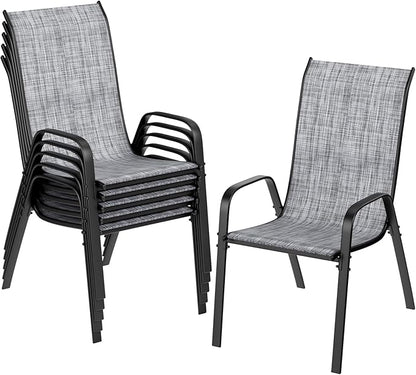 TLSUNNY Patio Chairs, Stackable Textilene Outdoor Dining Furniture for All Weather, with 17.7″ Wide Seat & Metal Frame, for Garden, Backyard, Deck, Restaurant, Poolside (6, Grey, 26.4″)