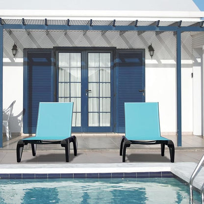 Outdoor Chaise Lounge 2 Pieces Aluminum Patio Lounge Chair with 5 Adjustable Position Recliner Chair Outside Tanning Chairs for Patio, Beach, Yard, Pool (Lake Blue)