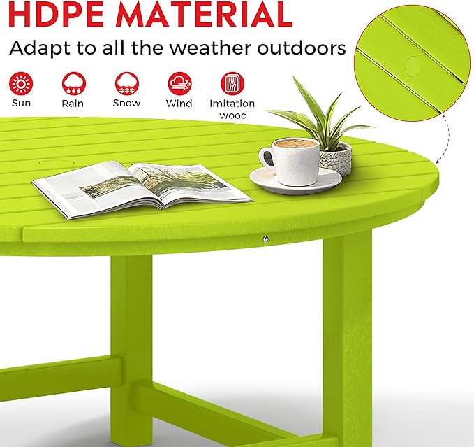 Costaelm Patio Conversation Table, Tatio Accent HDPE Outdoor Weather Resistant, Round Outdoor Porch Balcony Patio Drink Table for Outside, Pool, Backyard, Lime