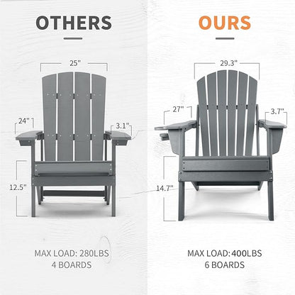 FUNBERRY Folding Adirondack Chair Set of 3, All Weather HDPE Fire Pit Chairs with Cup Holder for Outdoor