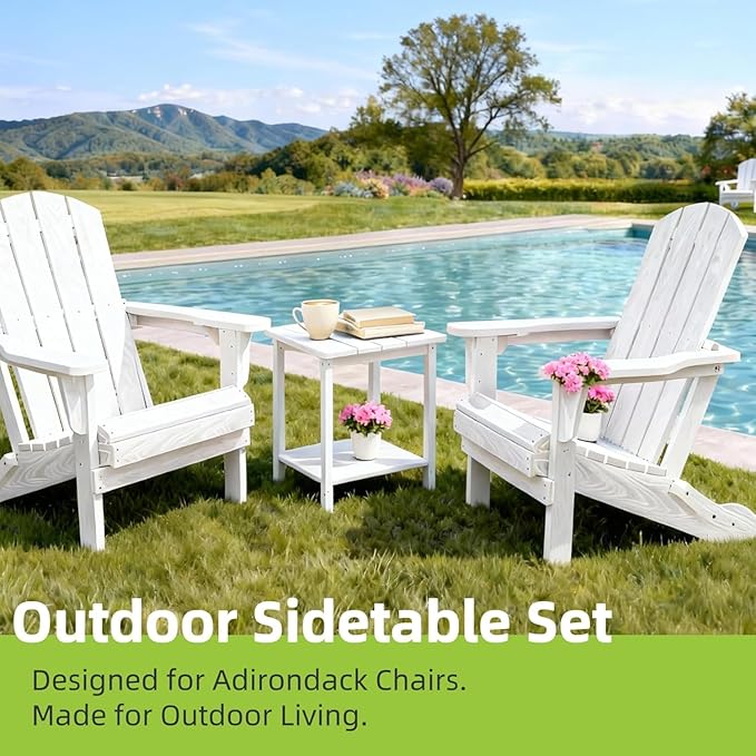 Adirondack Outdoor Side Table - 16.5" Square 2-Tier Patio Table with Weatherproof HDPE Material - Photo 6