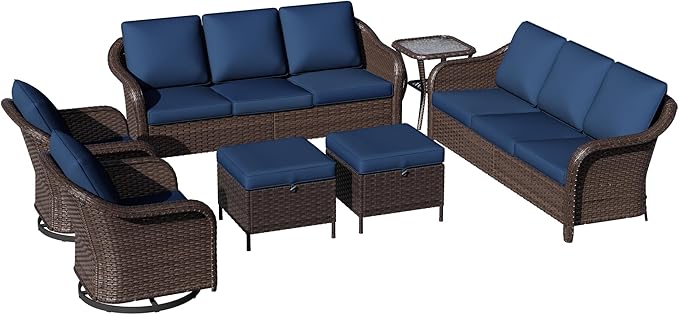 8 Piece Patio Wicker Conversation Set, All-Weather Use Outdoor Wicker Sofa with 2 PE Rattan Ottomans, 4 Swivel Chair - Photo 8