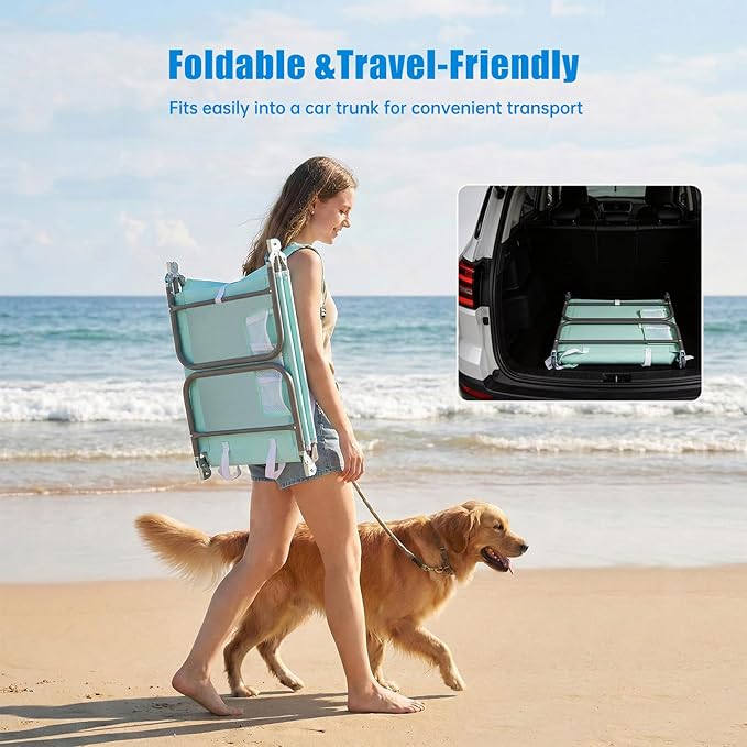 SUNNYFEEL Beach Lounge Chair, Backpack Reclining Beach Chairs Lay Flat, Sun Face Down Tanning Chair - Photo 6