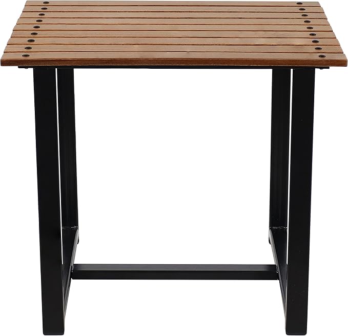 Sunnydaze European Chestnut Wooden Adirondack Side Table - Square Outdoor End Table for Patio with Steel Frame - 20-Inch - Brown