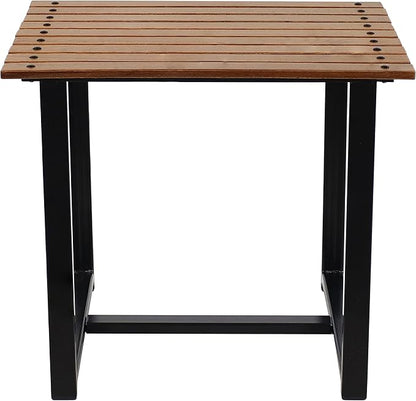 Sunnydaze European Chestnut Wooden Adirondack Side Table - Square Outdoor End Table for Patio with Steel Frame - 20-Inch - Brown