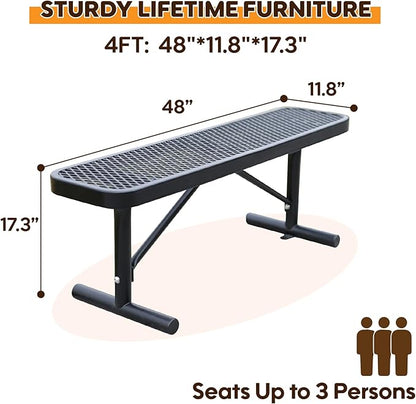 4FT Metal Park Bench for Outside, All-Weather Thermoplastic Coating Outdoor Bench with Anchor, Commercial Heavy Duty Benches for Shopping Malls, Stores, Parks, Patios, Decks, Black