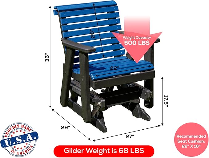 Amish Craftsmanship Made in USA 2FT Heavy Duty Poly Lumber Wood Porch Patio Glider HDPE with No Wood fibers Lancaster - Photo 2