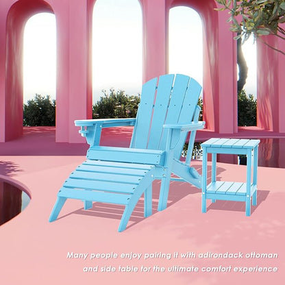 IVY&LANE Folding-Adirondack-Chairs-Set-of-4 | HDPE Plastic | Outdoor Fire Pit Chair with Cup Holder | Arctic | Poly | Weather Resistant | for Patio Deck Poolside Garden Beach