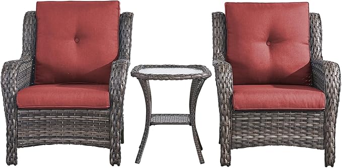 Rilyson Patio Bistro Set Outdoor Chairs - 3 Piece Wicker Rattan Patio Furniture Set with 2 Armrest Chair and 1 Side - Photo 1