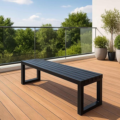 Patio Benches for Outdoors Metal Garden Bench 39" 47" 59" 71" Porch Furniture 2-4 Seating Without Backrest Weatherproof for Park Lawn Garden Yard Tennis Court Seater Chair(Black,4.9ft)