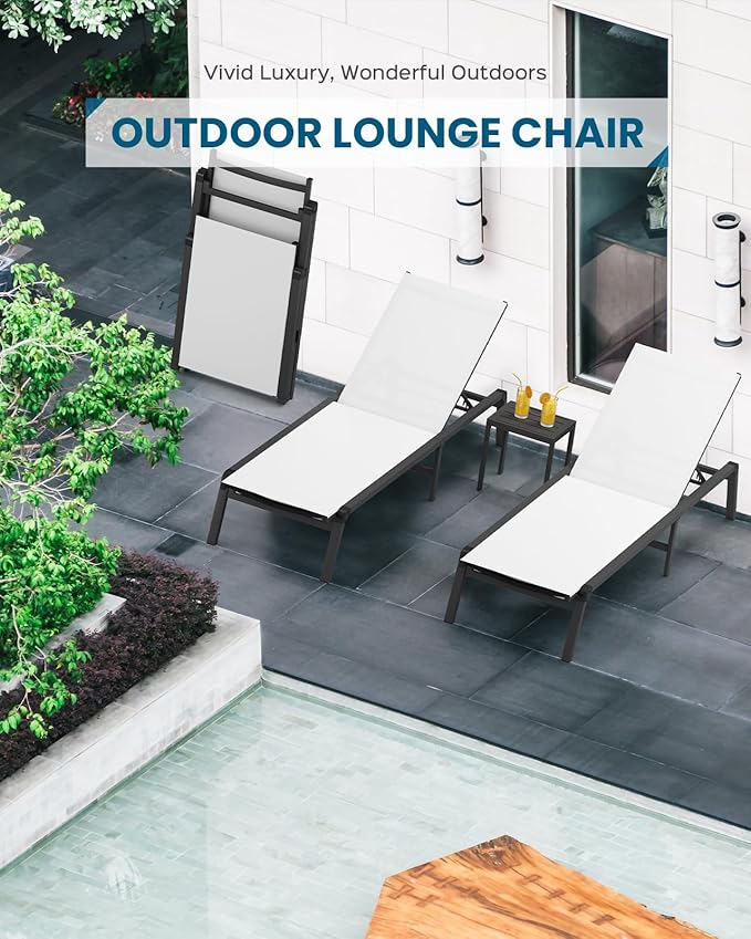 Foldable Lounge Chair Outdoor, Aluminum Pool Lounge Chairs with 5 Positions Recliner - No Assembly - Patio Chaise - Photo 8