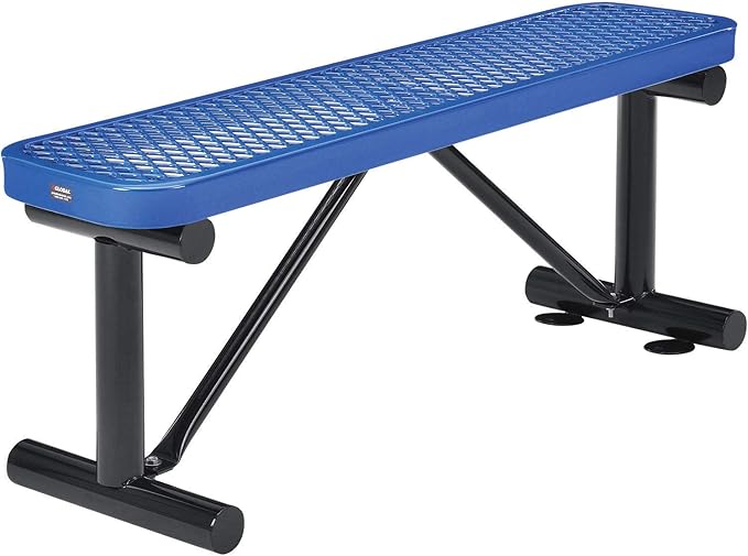 Global Industrial 4'L Heavy Duty Expanded Metal Mesh Flat Bench with Steel Frame, Portable Outdoor Bench, 1000 lbs Capacity, Blue, 48" L x 14-1/2"W x 18" H
