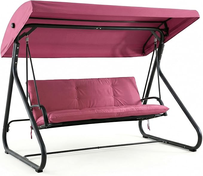 3-Seat Outdoor Convertible Swing Glider with Adjustable Canopy, 2-in-1 Bench to Flat Bed, Removable Cushions - Photo 7