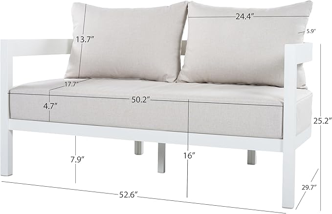 Merax 52.6" Modern Curved-Back Outdoor Aluminum Loveseat, 2-Seater Patio Sofa with Weather-Resistant Cushions for Porch - Photo 7