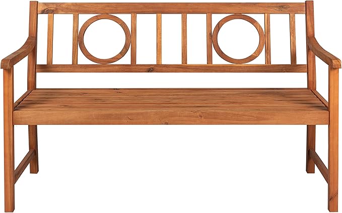 Eyely HNB104A Giana 51.2" 3-Seat Circle-Back 600-Lbs Support Acacia Wood Outdoor Garden Patio Bench for Garden, Lawn, Backyard, Pool, Deck, Beach, Firepit, Teak