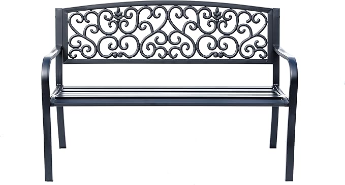 Hi-Line Gift Ltd. Iron Symphony- Steel and Cast Iron Garden Bench in Timeless Black