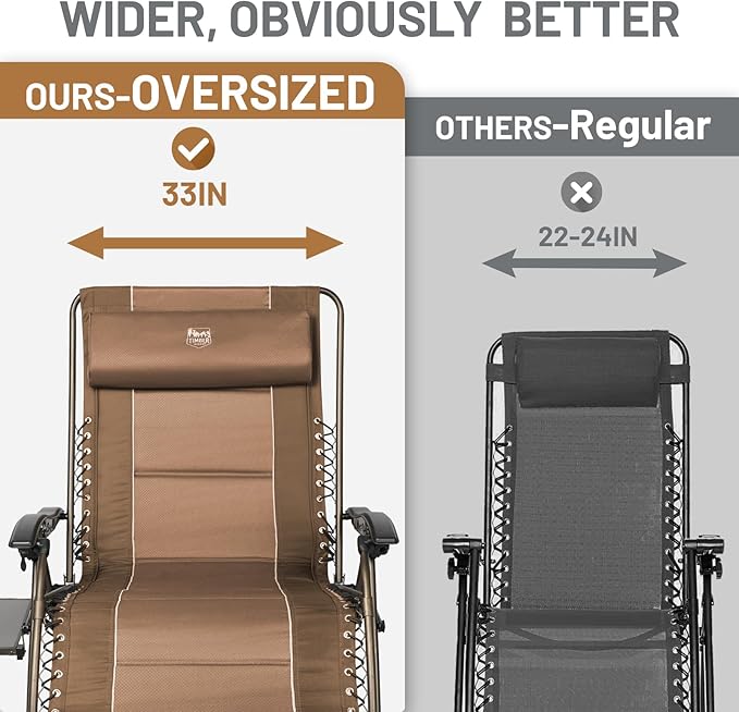 TIMBER RIDGE Oversized Zero Gravity Chair, 33In Wide XXL Zero Gravity Reclining Chair with Side Table - Photo 4