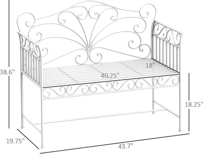 Outsunny 43" Garden Bench, Outdoor Patio Bench with Armrests, Metal Porch Bench for Backyard, Poolside, Lawn, Cream White