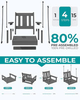 SERWALL HDPE Single Porch Swing Set of 2, Heavy Duty Single Person Swing Chair with 2 Polypropylene Hanging Ropes - Photo 7