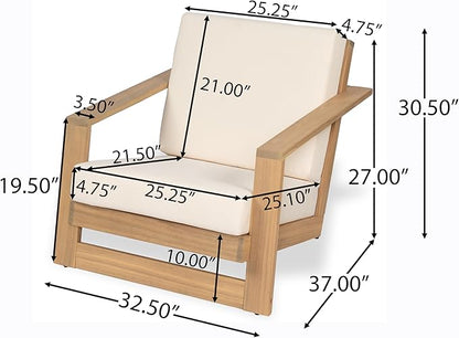 Christopher Knight Home Fayah Acacia Wood Lounge Chair Outdoor, Wooden Patio Armchair for Lounging, Patio Furniture Single Sofa Chair, Garden/Poolside Comfy Reading Chair with Cushion,Light Teak+Beige