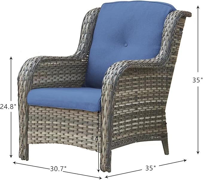 HUMMUH Outdoor Furniture 5 Pieces Patio Furniture Set Wicker Outdoor Sectional Sofa with 2 Patio Chairs,Ottomans