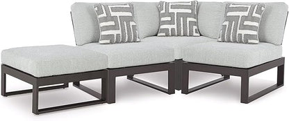 Signature Design by Ashley Beachloft Right-Arm Facing Casual 4-Piece Outdoor Sectional with Cushion and 3 Throw Pillows, Light Gray