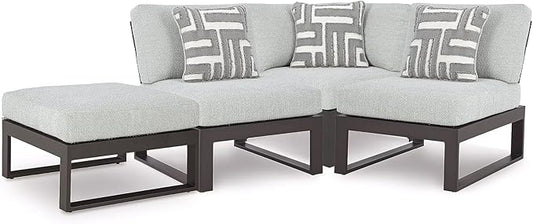 Signature Design by Ashley Beachloft Right-Arm Facing Casual 4-Piece Outdoor Sectional with Cushion and 3 Throw Pillows, Light Gray