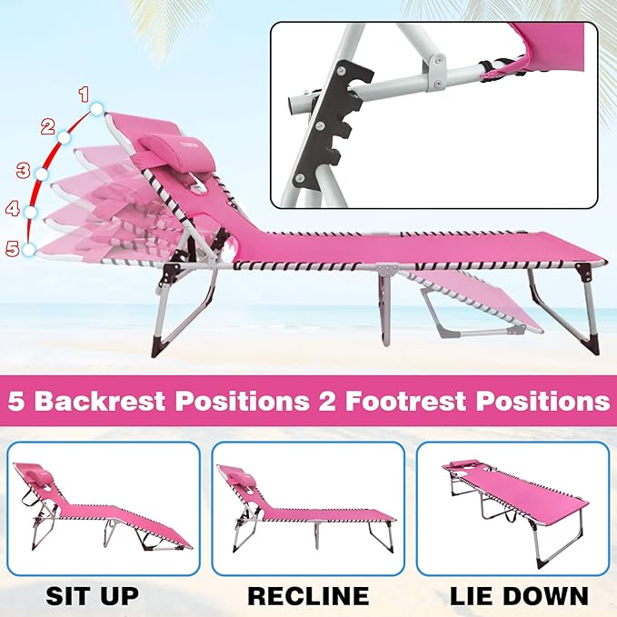 Sun Tanning Chair with Face Hole 5-Position Folding Lounge Chair Outdoor with Portable Beach Table for Poolside Sunbathing Camping Lawn Backyard