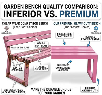 3.3 3.9 4.9 5.9ft Outside Garden Bench, 2 Person Outdoor Metal Patio Backless Bench, Weatherproof Porch Furniture Bench Heavy Duty 880lbs Benches for Park Yard Lawn Front Entrance(White,3.93ft)