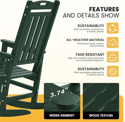 LOUNZY HDPE Outdoor Rocking Chairs Set of 8, Green