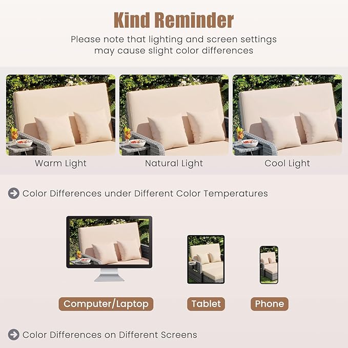LDAILY Moccha Outdoor Daybed, Wicker Loveseat Sofa Set with 4-Postion Adjustable Backrest, Storage Ottoman, Cushions - Photo 7