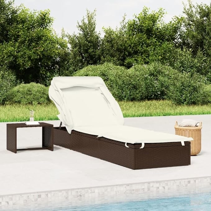 Sunbed Brown PE Rattan, Powder-Coated Steel 83.9x24.8x38.2 in Beach Chair Recliner Chair for Decks Beaches - Photo 1