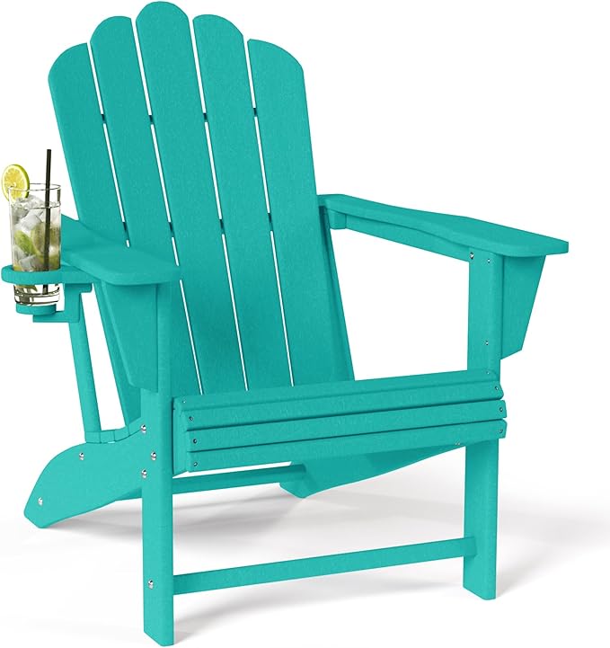 Costaelm Outdoor Patio HDPE Adirondack Chair with Cup Holder, Turquoise