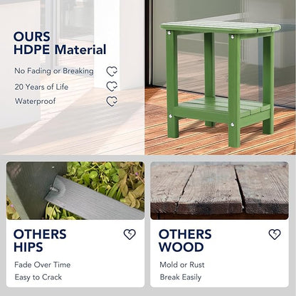 Nalone Adirondack Side Table, 16.5" Outdoor End Table, HDPE Plastic, Small for Patio (Lime)