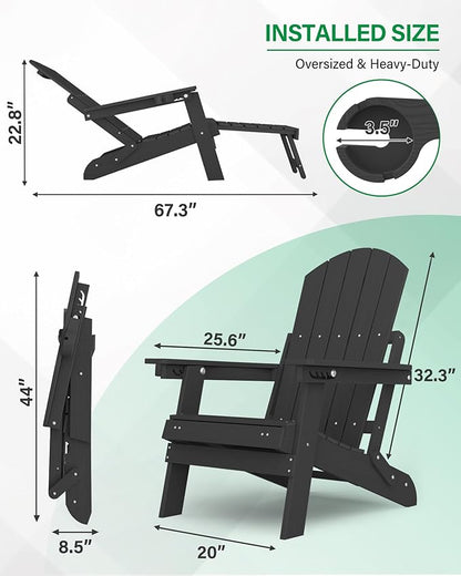 YEFU Adjustable Adirondack Chair with Footrest Set of 4, 5-Level Adjustable Adirondack Chair with Retractable Ottoman& Cup Holder, Folding Adirondacks Chairs Use for Outdoor, Pool, Fire Pit