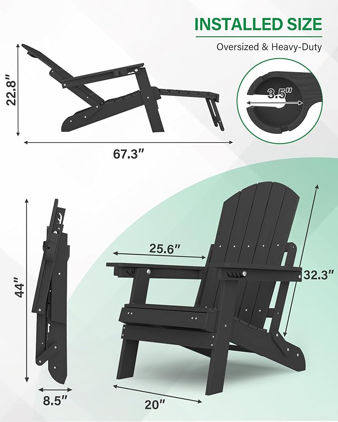 YEFU Adjustable Adirondack Chair with Retractable Ottoman Set of 8,Folding Adirondack Chair with Cup-Holder, Outdoor Chairs with Footrest,Weather Resistant Fire Pit Chairs,for Patio Lawn