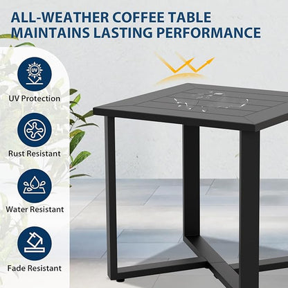 COOS BAY Iron Luxe Outdoor Side Table, Modern Weather Resistant Steel Patio End Table for Backyard, Garden, Deck, Porch, Balcony, Black