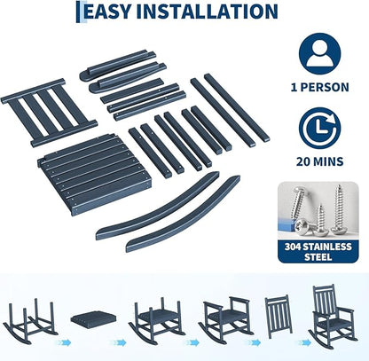 HDPE Outdoor High Back Adirondack Rocking Chair, All-Weather Patio Furniture for Adults, 380lbs Weight Capacity, Low-Maintenance Porch Rocker for Backyard/Garden, Navy Blue