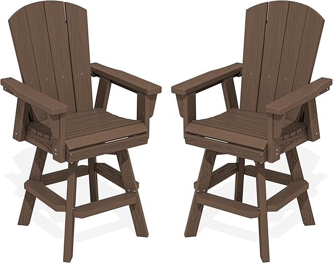 SERWALL Swivel Adirondack Barstools Set of 2, HDPE Outdoor Swivel Bar Chairs Set of 2 for Patio, Poolside, Garden - Photo 1