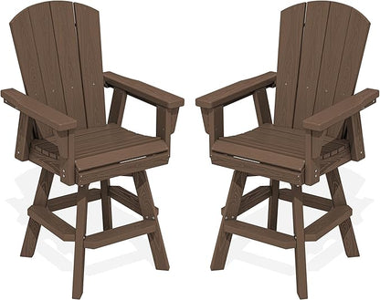 SERWALL Swivel Adirondack Barstools Set of 2, HDPE Outdoor Swivel Bar Chairs Set of 2 for Patio, Poolside, Garden, Coffee