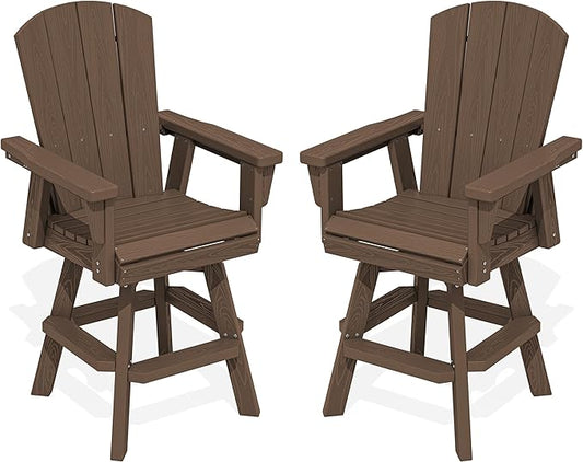 SERWALL Swivel Adirondack Barstools Set of 2, HDPE Outdoor Swivel Bar Chairs Set of 2 for Patio, Poolside, Garden, Coffee