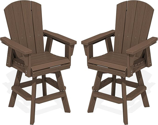 SERWALL Swivel Adirondack Barstools Set of 2, HDPE Outdoor Swivel Bar Chairs Set of 2 for Patio, Poolside, Garden - Photo 1