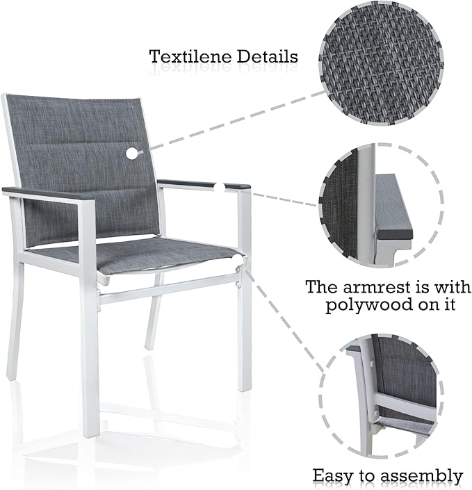 Kozyard Villa Outdoor Patio Dining Chairs Set of 2, Aluminum Frame with Padded Textilene Fabric - Photo 5